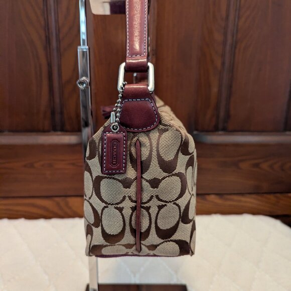 Coach Mini Handbag Brown Canvas Purple Suede Signature C Purse - Picture 5 of 10